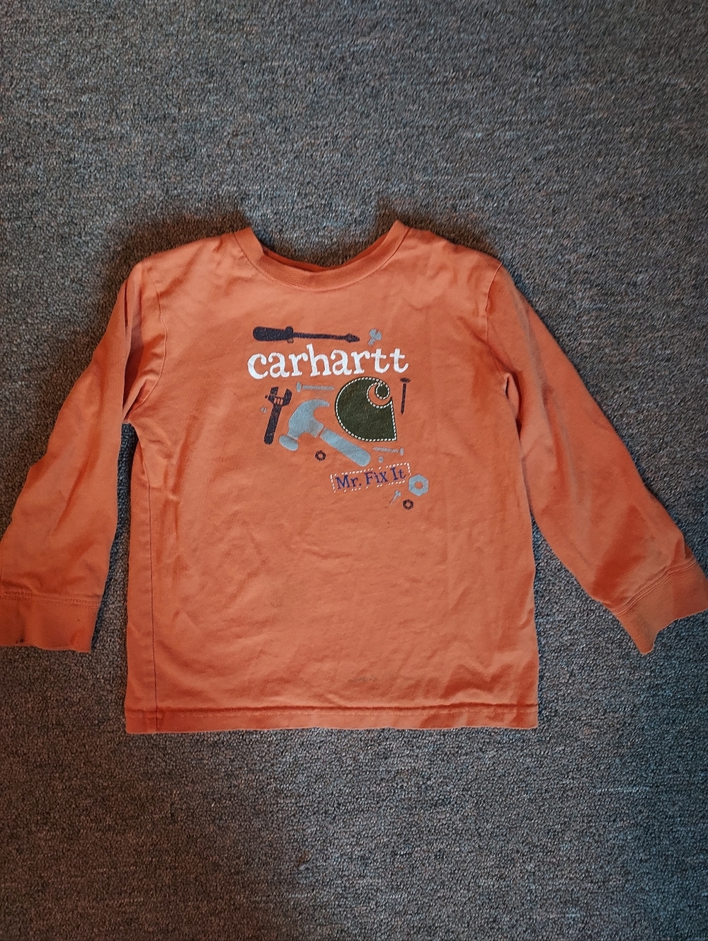 Carhartt Orange Long-Sleeve 'Mr. Fix It' Tee with Tool Graphic